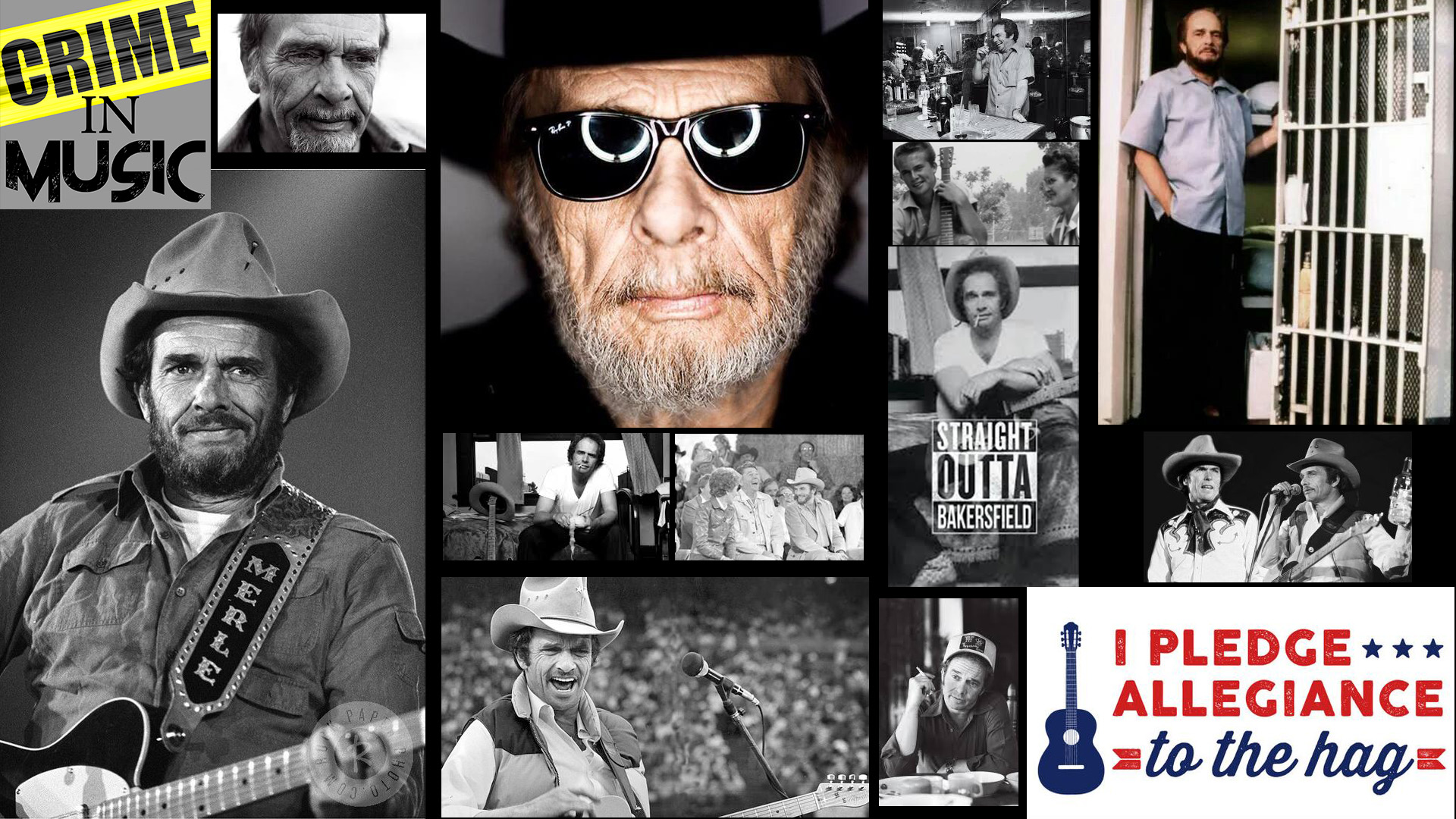 photo collage of Merle Haggard, Musician, counrty music outlaw